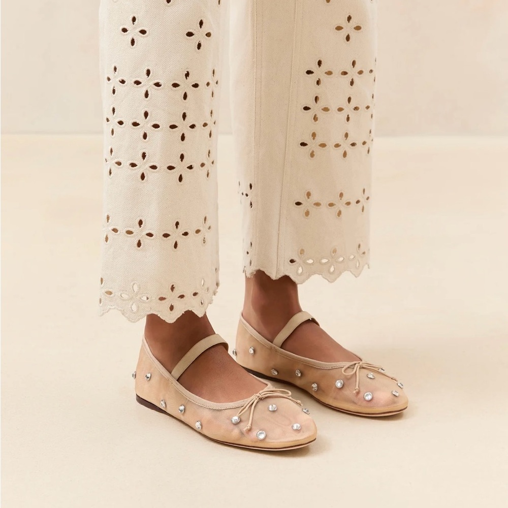Loeffler Randall Leonie Ballet Flat in Caramel/Crystal, size 9.5